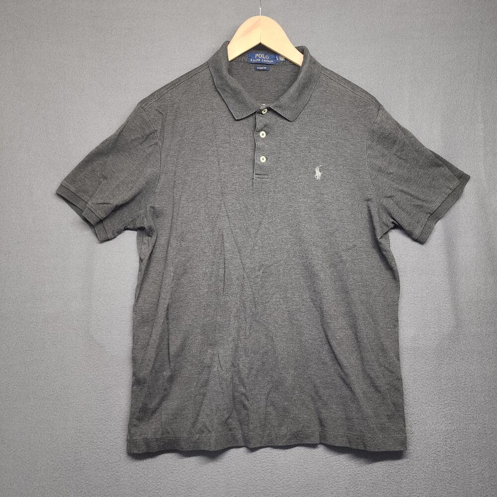 Polo Ralph Lauren Shirt Mens Large Grey Classic Fit White Pony